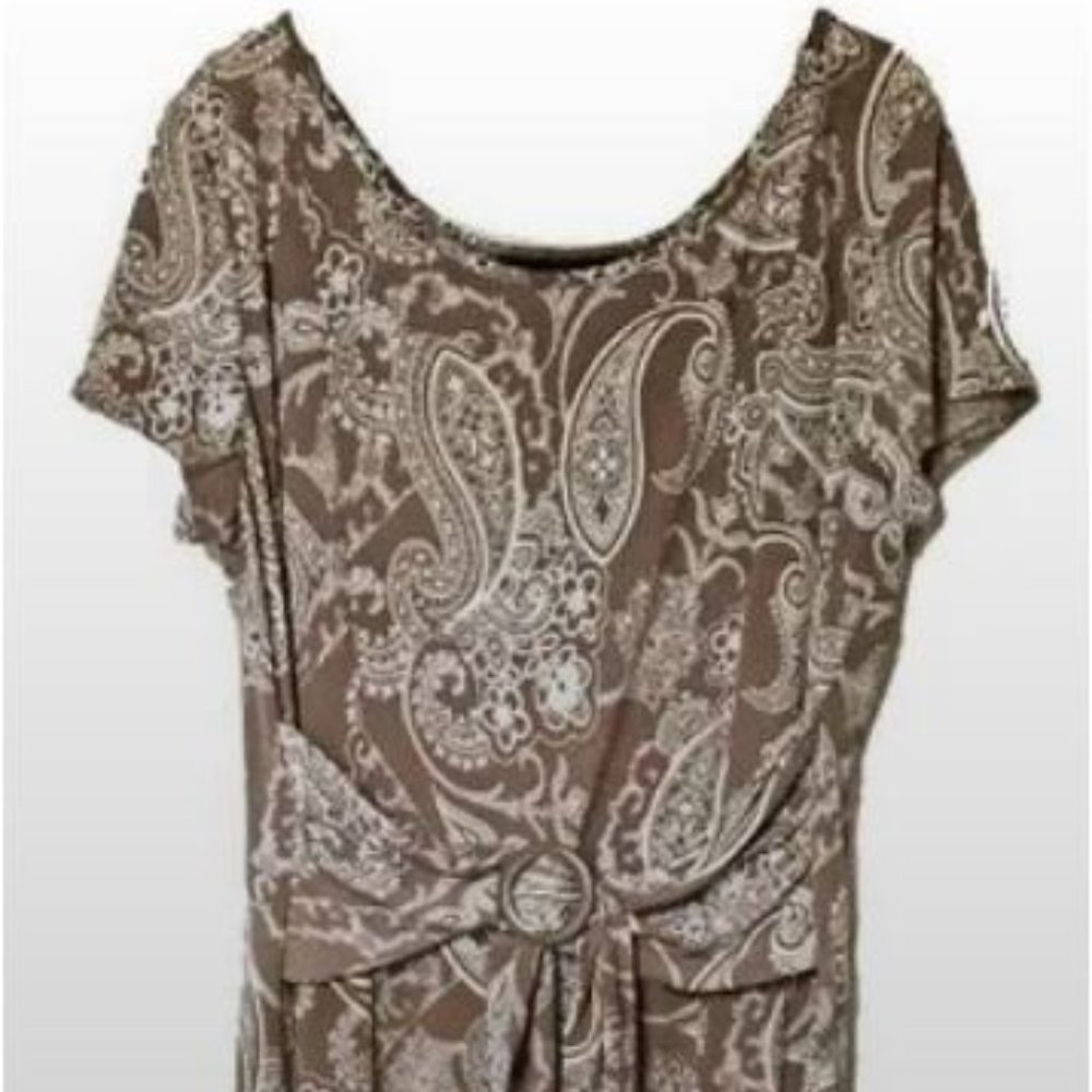 NWT Perceptions XL Brown and White Versatile SS Midi-Length Dress